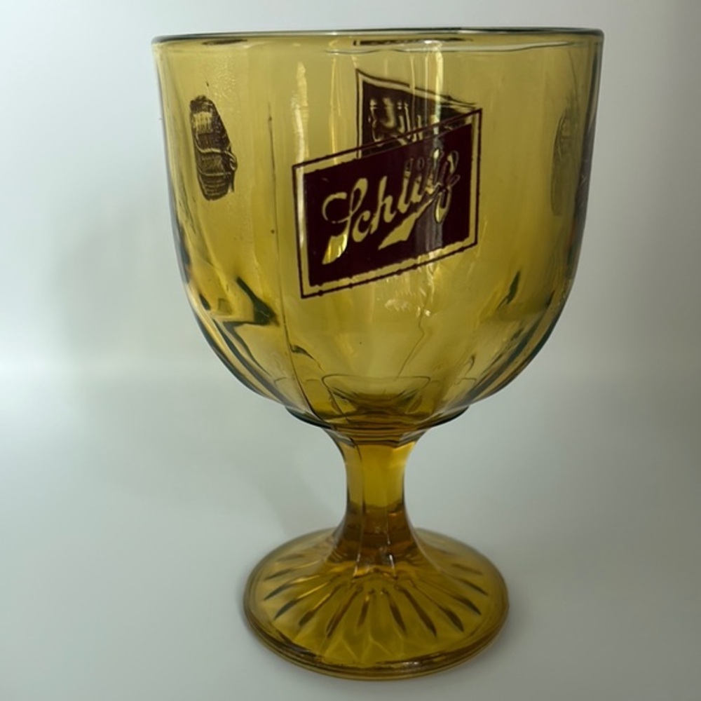 🍺 Vintage Amber Schlitz Beer Goblet – Stemmed Glass